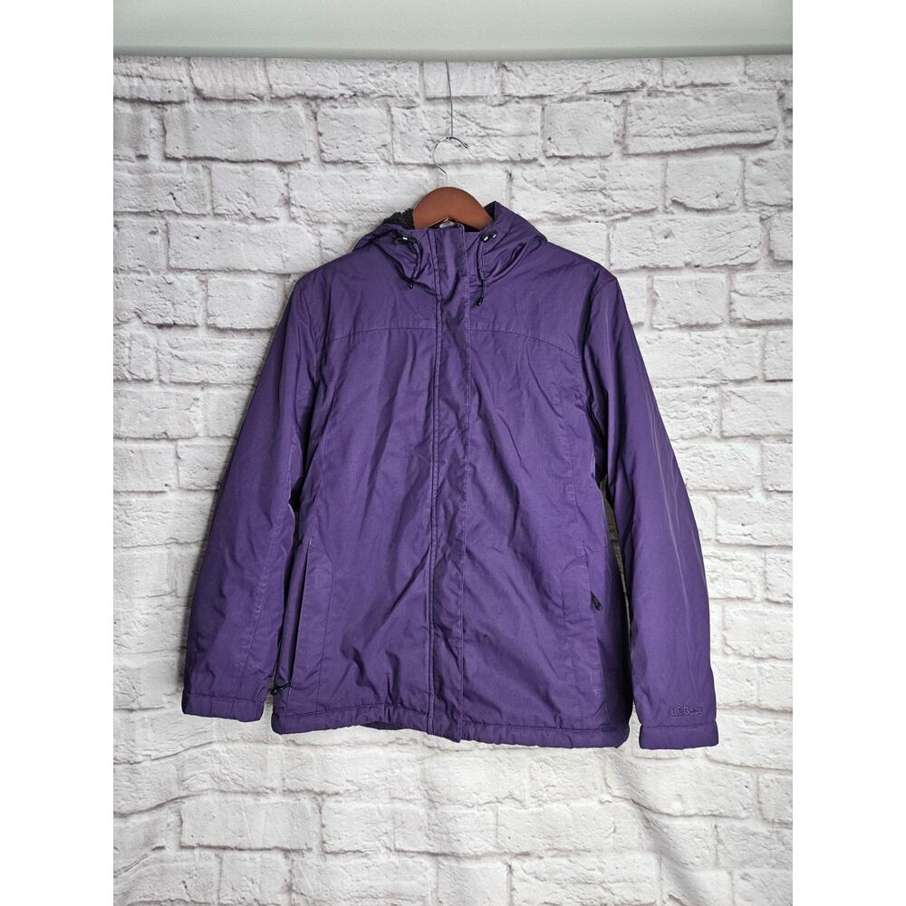 L.L.Bean Winter Warmer Jacket purple Fleece Lined Coat Hooded 271137 Wmns XL...